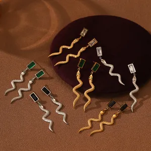 Vintage Schlangenform Edelstahl Ohrringe Quadratische Zirkonia Ohrhänger Für Damen Mode Schmuck Schlangen Ohrringe