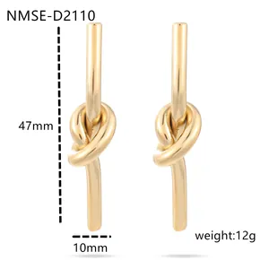Pendientes largos de nudo dorado estilo vintage francés en acero de titanio, 47mm