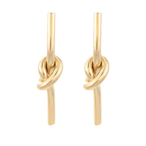 Pendientes largos de nudo dorado estilo vintage francés de acero inoxidable para mujer