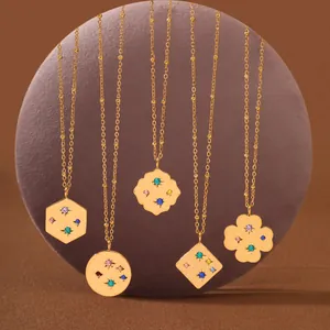 Collier Pendentif en Acier Inoxydable Ciel Étoilé Strass Colorés Or Or Rose Argent Géométrique Trèfle Rond Bijoux pour Femmes