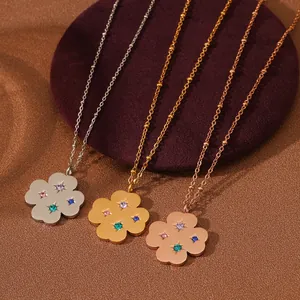 Collier Pendentif Pétale de Fleur en Cristal Coloré Acier Inoxydable Chaîne à Billes Pour Femme Cadeau Minimaliste