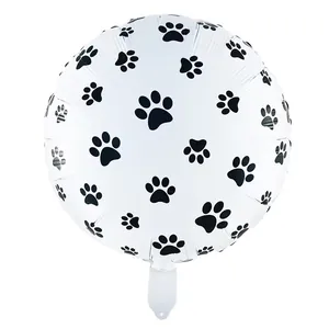 Ballon rond en aluminium de 18 pouces avec motifs pattes noires pour décoration de fête