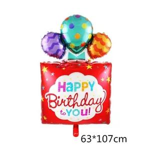 Ballon en aluminium cadeau Happy Birthday coloré 63x107cm pour décoration