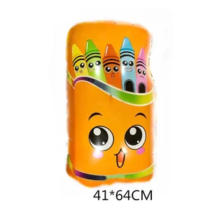 Cartoon crayon box foil balloon for school party decor, bright orange, 41x64cm size