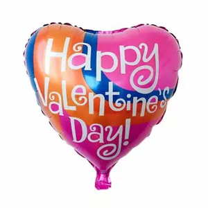 18-inch hartvormige folieballon voor Valentijnsdag met kleurrijke strepen en feestelijke tekst