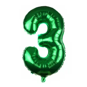 Deep green 32 inch number 3 foil balloon with shiny metallic finish for celebrations