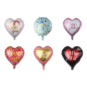 Heart Round Aluminum Foil Balloons Love You Pattern Valentine Day Wedding Engagement Party Decoration Rainbow Balloons