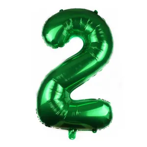 Green foil number 2 balloon with metallic finish for birthday party decoration