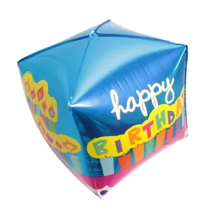 Cube Aluminum Foil Balloon Mermaid Happy Birthday Party Decoration Supplies Metallic Glossy Mylar Balloon For Birthday Event