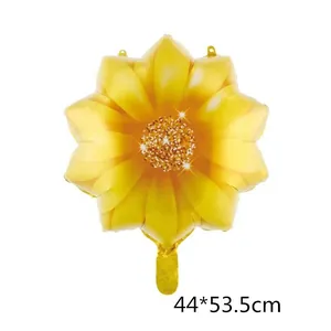 Sunflower aluminum foil balloon for parties with glossy yellow petals, size 44x53.5cm