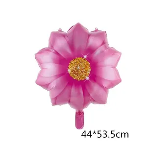 Pink sunflower aluminum foil balloon with golden center, decorative party size 44x53.5cm