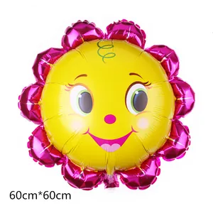 Large smiley face sunflower foil balloon for kids birthday party decoration 60x60cm