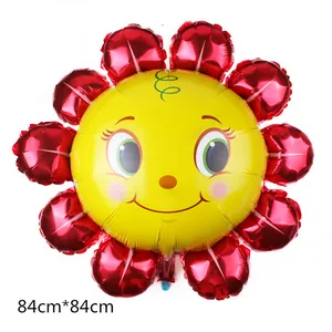 Giant sunflower smiley face foil balloon for party birthday decoration, 84cm size