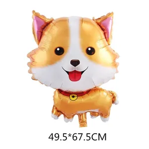 Detailansicht Corgi-Folienballon für Partys mit Größenangaben 49,5x67,5 cm am Rand