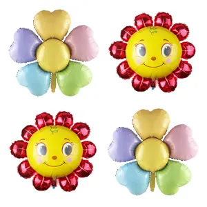 Large Sunflower Smiley Face Foil Balloon Aluminum Film Flower Balloon For Kids Birthday Party Wedding Decoration Celebration