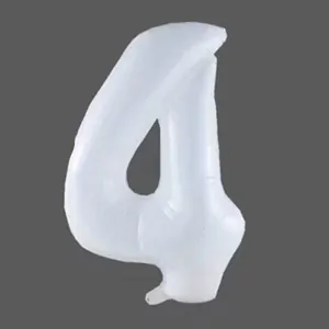 Macro shot of white number 4 foil balloon with metallic finish for birthday party decor