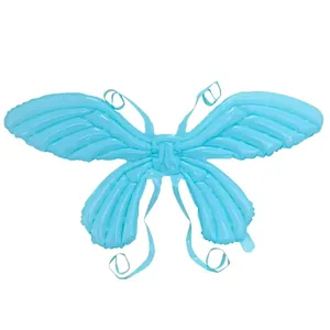 Detailed view of light blue inflatable butterfly wings with straps for kids' role play