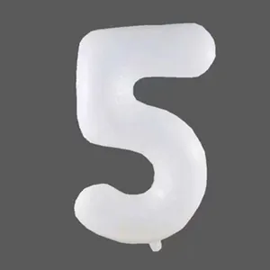 Detailed view of large 32 inch white number 5 foil balloon with inflation valve base