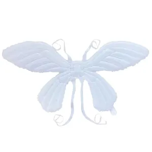 Detailed back view of inflatable white butterfly wings with elastic straps for children