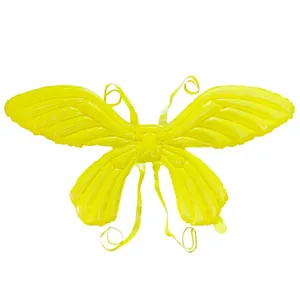 Bright yellow butterfly wing foil balloon for kids birthday party decoration with straps