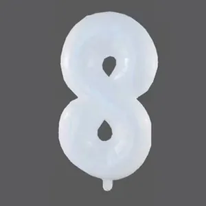 Detailed close-up of a 32-inch cream white number 8 foil balloon with an inflation valve