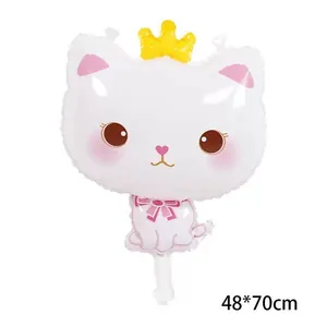 Cartoon Angel Cat Shaped Aluminum Foil Balloon With Crown Decorative Mylar Balloon For Birthday Party Celebration Decoration