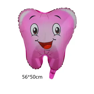 Ballon en aluminium en forme de dent rose souriante pour fête d'enfants, 56x50cm
