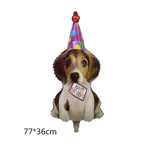 Globo de papel de Beagle con gorro de cumpleaños para decoración, mide 77x36cm
