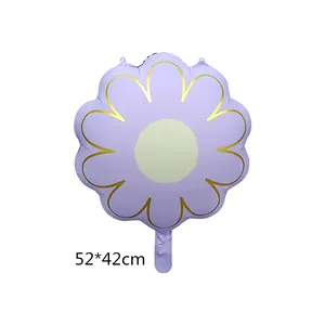 Pale purple daisy shaped foil balloon with gold edges and 52x42cm size for party decor