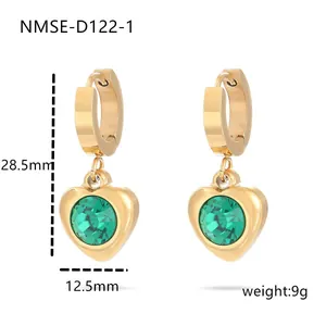Pendientes de corazón en oro de 18K con cristal verde para accesorios de joyería