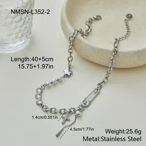 Détails du collier perle et cœur avec longueur 40+5cm et poids 25,6g en acier inox