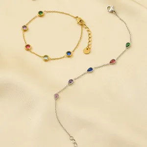 18K vergulde roestvrijstalen armband met kleurrijke zirkonia kristallen in druppelvorm