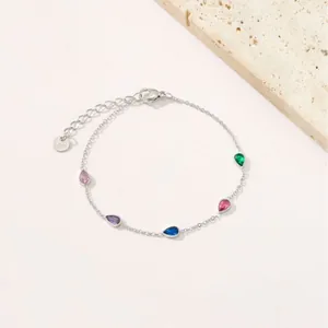 Kleurrijke druppelvormige zirkoon armband van roestvrij staal met een zilveren ketting