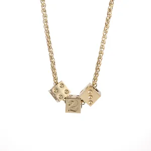 Hip Hop Stainless Steel Dice Cube Pendant Necklace For Men Women Lucky Number 2 Square Block Wheat Chain Personalized Trendy Street Style Jewelry