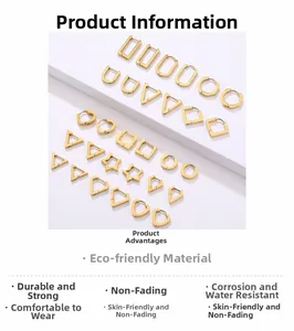 Vista macro de pendientes geométricos de acero inoxidable bañado en oro de 18K