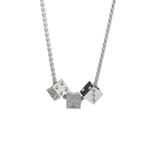 Hip hop titanium steel necklace featuring silver dice pendants with lucky number 2 detail