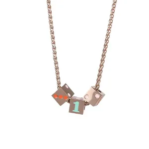 Lucky Number 1 Dice Cube Pendant Necklace Stainless Steel Hip Hop Wheat Chain Individual Trend Niche Personality Jewelry For Men Women