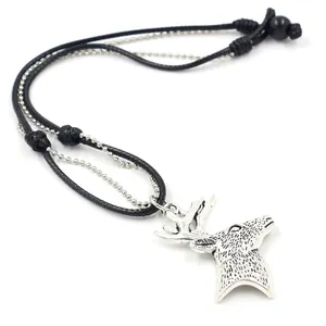 Collana con Ciondolo a Croce a Pentagramma con Testa di Cervo in Lega Retrò per Uomo Donna Gioielli Hip Hop con Catena a Sfere in Corda Intrecciata a Strati