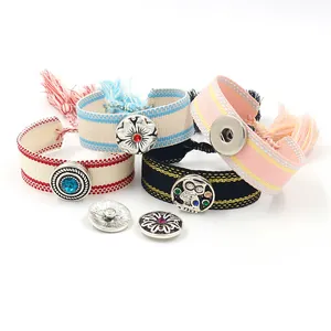 Bracelets à glands tressés de style ethnique avec boutons-pression DIY vintage