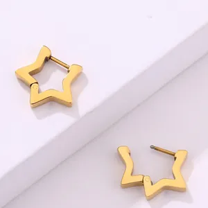 Pendientes de estrella en acero inoxidable chapado en oro de 18K abiertos y cerrados
