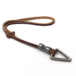 Collana con Ciondolo Geometrico in Lega da Uomo Retro Con Cordino in Pelle di Vacca Marrone Regolabile Gioielli Punk Etnici Regalo