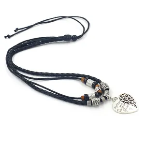 Collier ethnique multicouche en corde tressée avec pendentif cœur Mother and Daughter forever