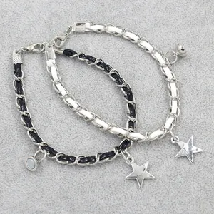 Pulseras magnéticas para parejas con colgante estrella en cuero blanco negro y metal