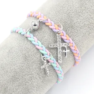 Bracelets de Corde Tressée Magnétiques avec Pendentifs en Alliage de Strass Croix Papillon Cœur Étoile pour Cadeau Amis Bijoux