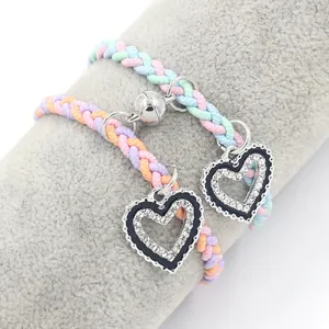 Braccialetti intrecciati dell'amicizia con cuore magnetico e strass per coppie set