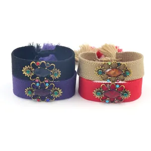 Pulsera de Borlas Tejida Estilo Palacio Bohemio para Mujer Aleación Resina Piedra Preciosa Diamante de Imitación Joyería Étnica Vintage