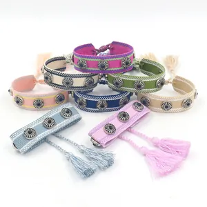 Pulsera Bohemia Tejida a Mano Con Borlas Y Remaches De Aleación Piedras Turquesas Ajustable Estilo Étnico Mujer Joyería