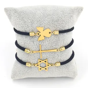 Stainless Steel Milanese Cord Braided Bracelet With Gold Cross Star Angel Charm For Women Men Adjustable Fashion Jewelry Gift
