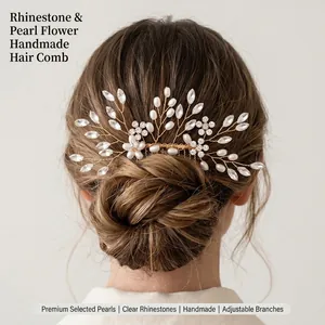 Handmade Bridal Hair Comb Alloy Artificial Pearl Rhinestone Flower Gold Silver Wedding Accessories For Women Elegant Banquet Hair Jewelry
