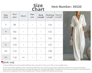 Size chart for off-shoulder floral jumpsuit with bust, waist, and length measurements